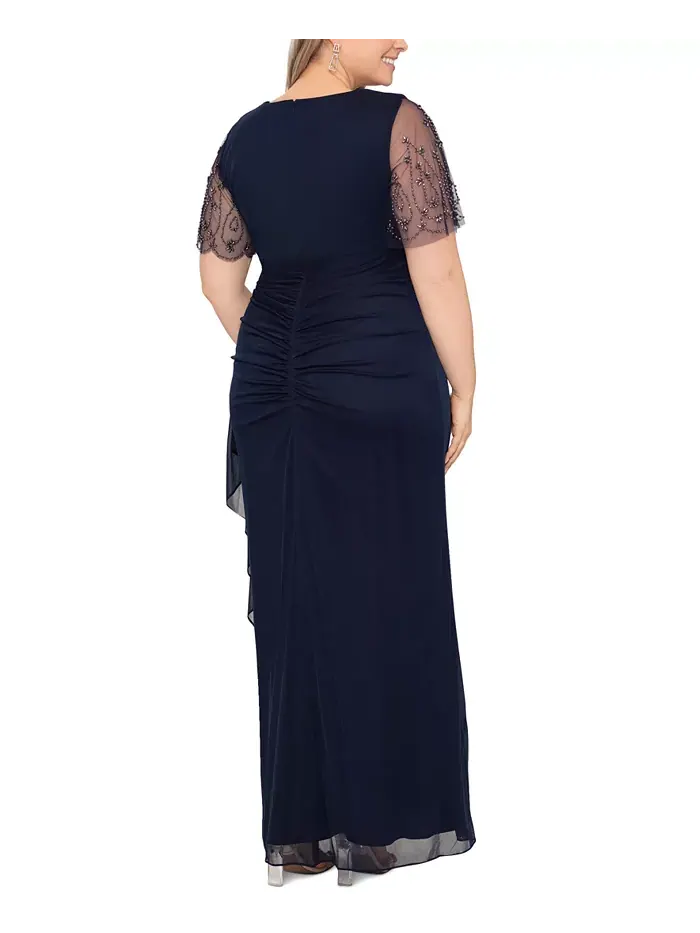 Платье с кружевными рукавами Plus Size XSCAPE — изображение 2 из 2, темно-синий