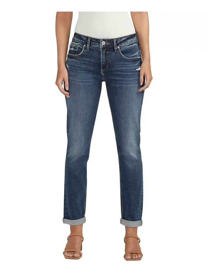 Женские джинсы Boyfriend Mid Rise Slim Leg Silver Jeans Co. — изображение 1 из 4, синий