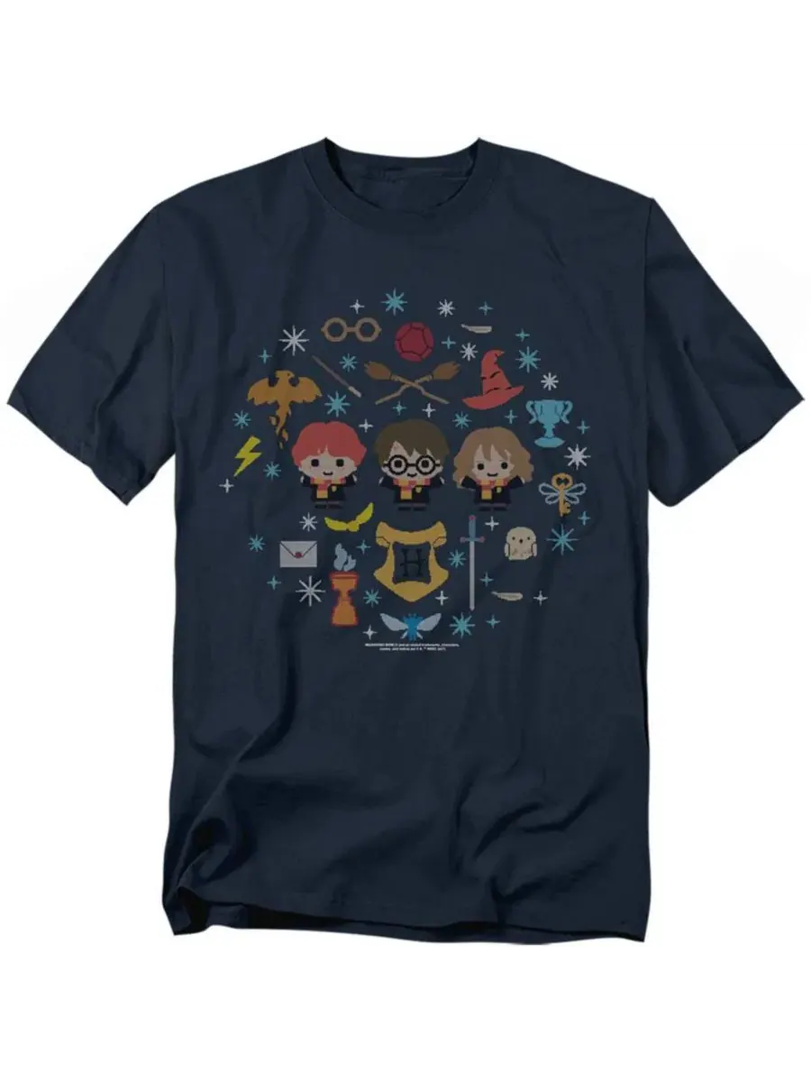 Футболка с принтом Men's Christmas With Harry, Ron And Hermione T Shirt Harry Potter — изображение 1 из 3, темно-синий