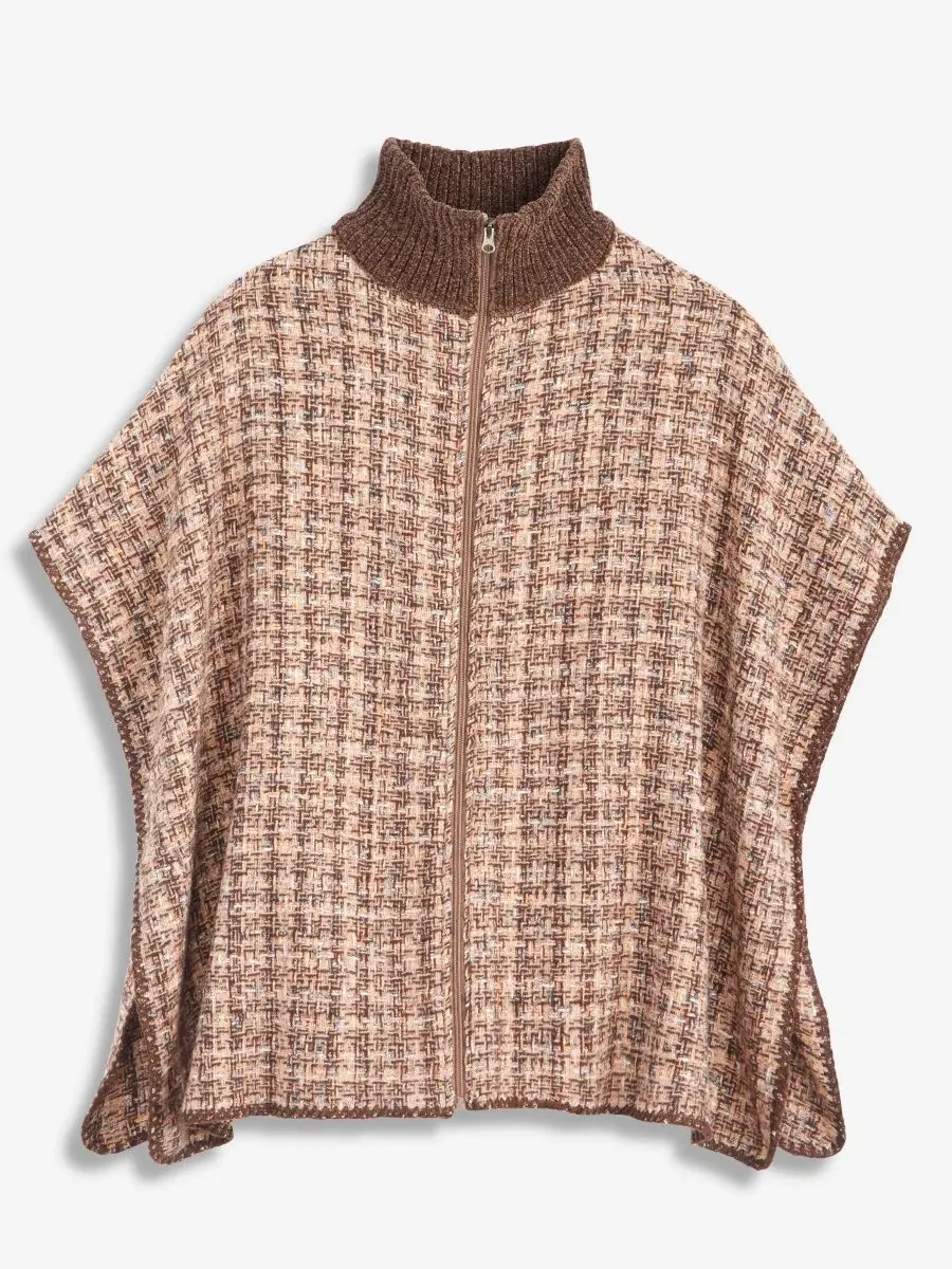 Топ-накидка с полной молнией Space-Dyed Softy Zip-Up Topper Style & Co. — изображение 1 из 3, шоколад