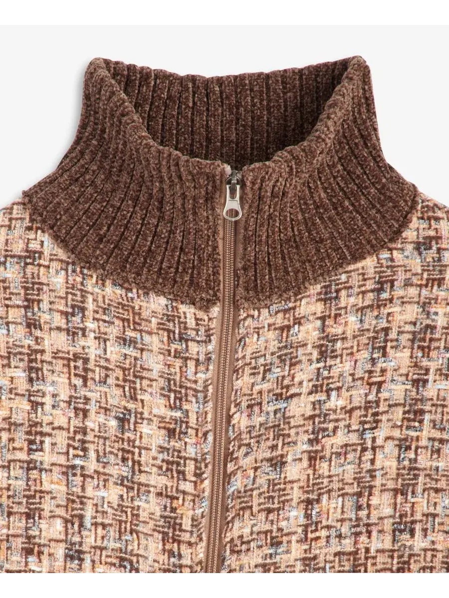 Топ-накидка с полной молнией Space-Dyed Softy Zip-Up Topper Style & Co. — изображение 3 из 3, шоколад