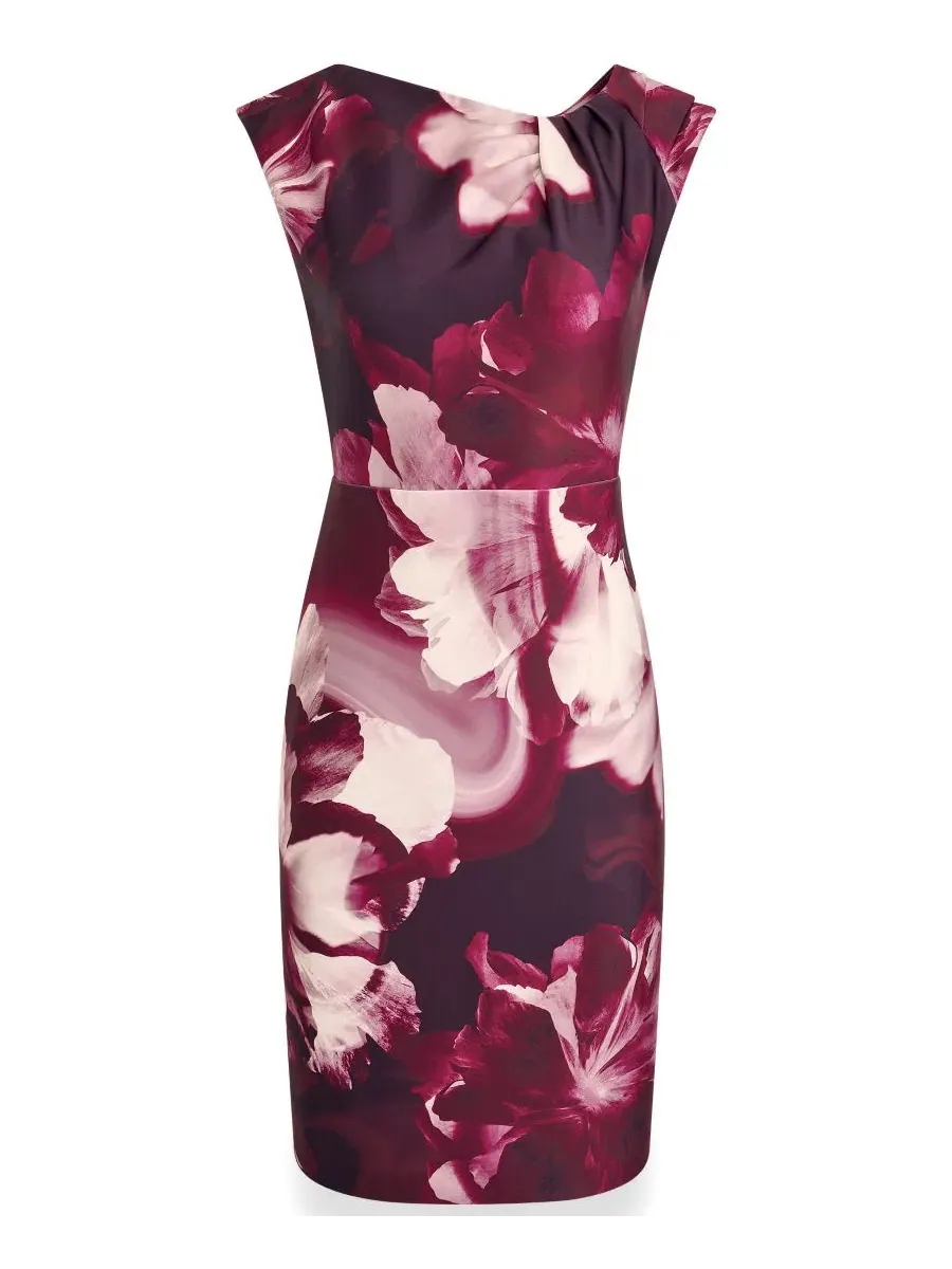 Платье-футляр с асимметричным вырезом и цветочным принтом Donna Karan New York — изображение 5 из 7, черный мульти