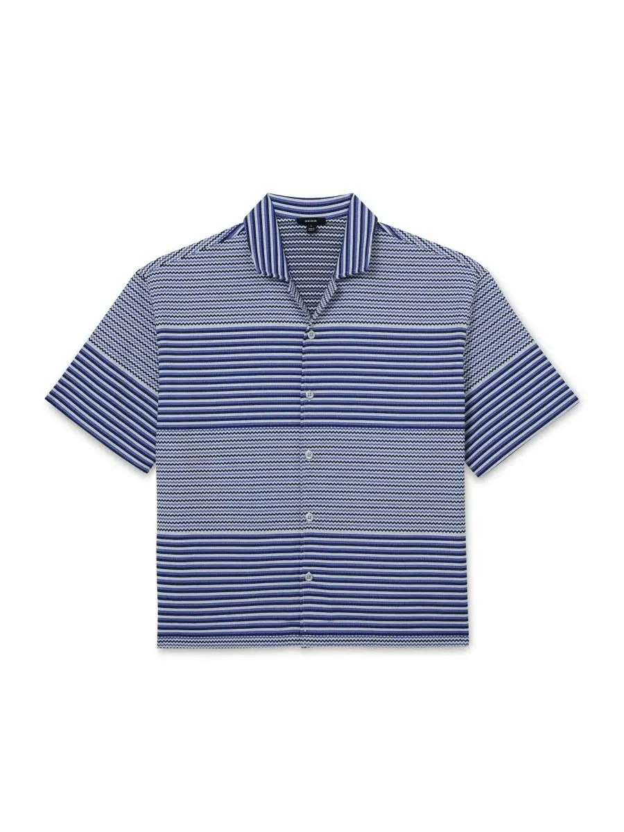Рубашка с кубинским воротником Solstice Stripe Placement REISS — изображение 1 из 5, яркий синий