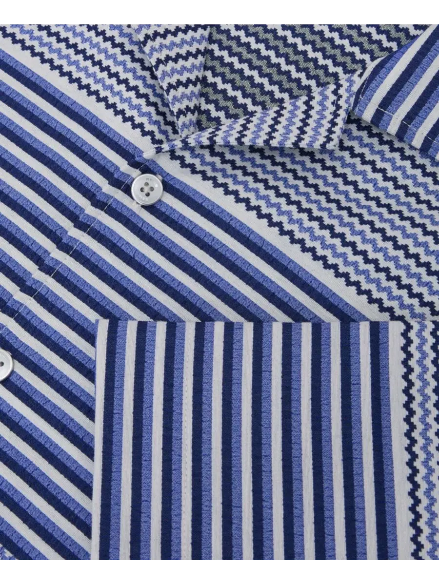 Рубашка с кубинским воротником Solstice Stripe Placement REISS — изображение 4 из 5, яркий синий
