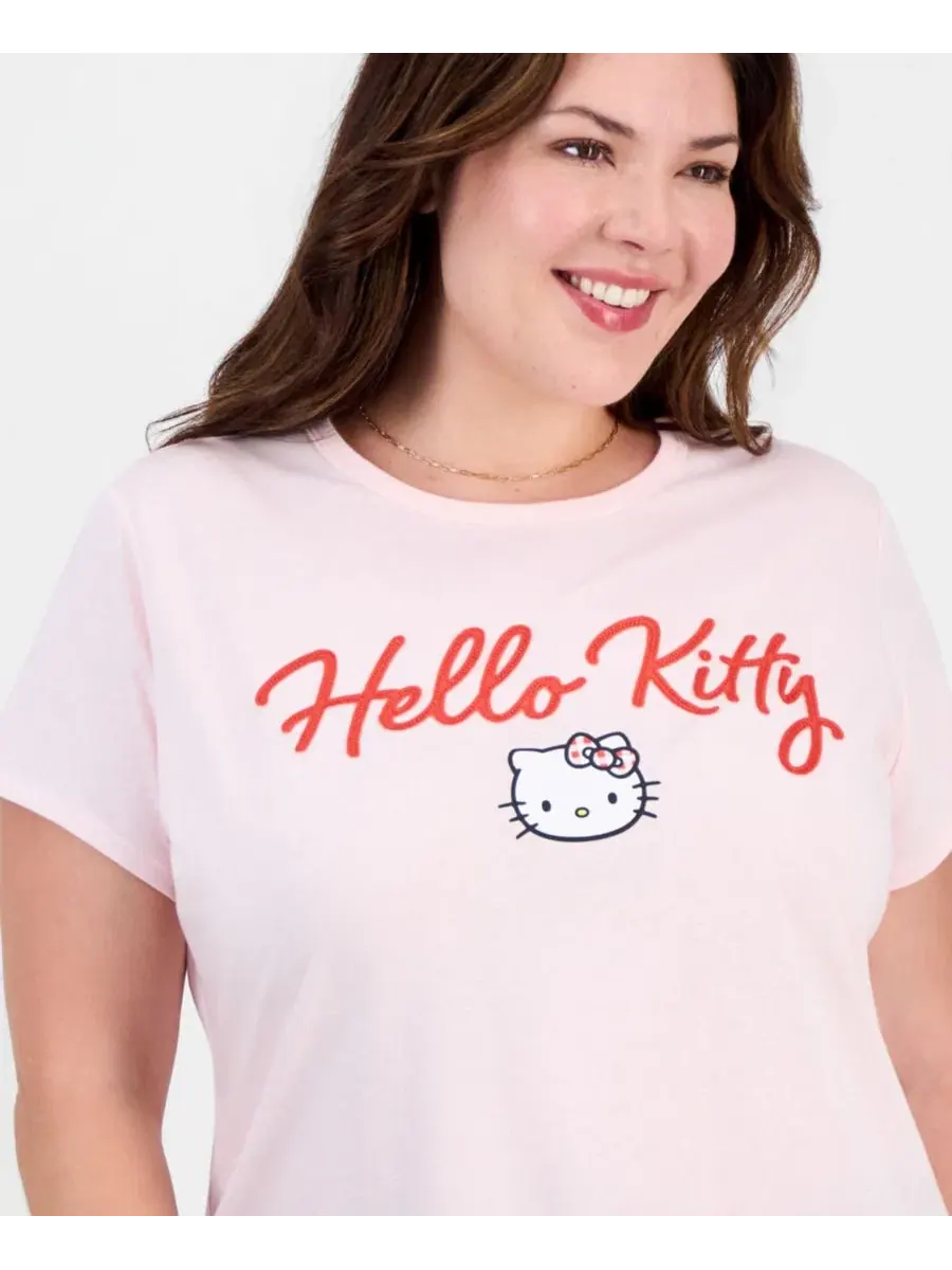Футболка с принтом Hello Kitty Plus Size Love Tribe — изображение 3 из 4, розовый