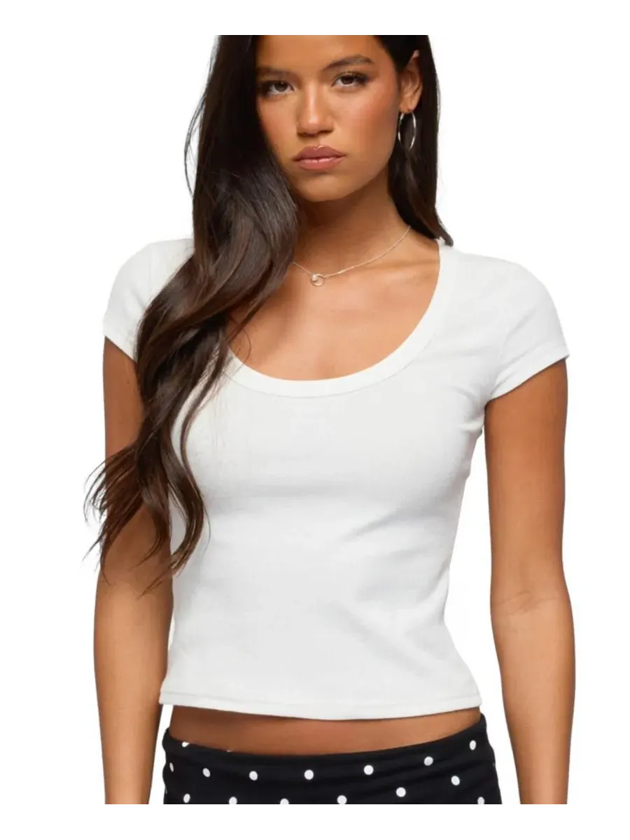 Футболка женская Pamela Ribbed Scoop Neck с коротким рукавом Edikted — изображение 1 из 5, бежевый