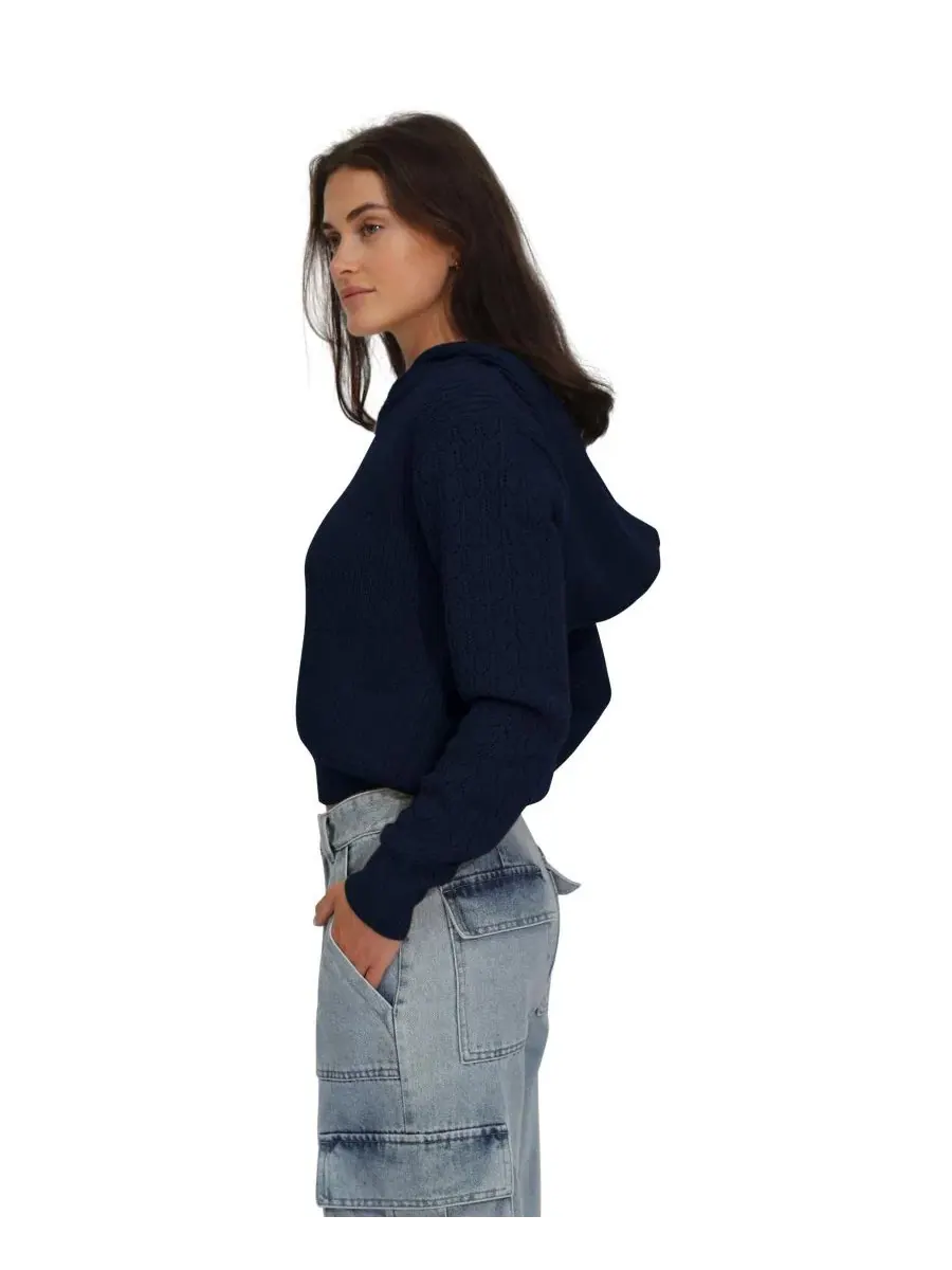 Женский свитшот с капюшоном On the Run Knitted Hoodie Belle & Bloom — изображение 2 из 6, темно-синий