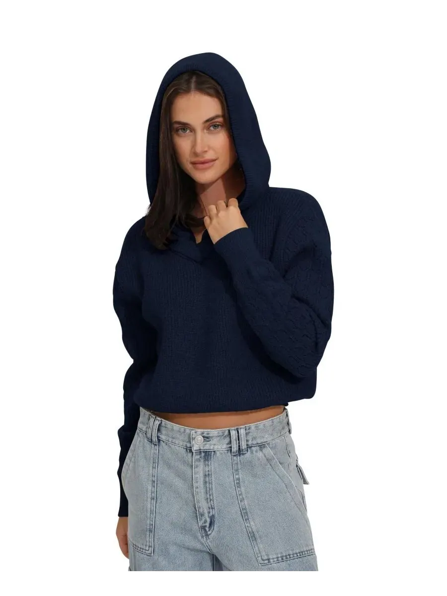 Женский свитшот с капюшоном On the Run Knitted Hoodie Belle & Bloom — изображение 3 из 6, темно-синий