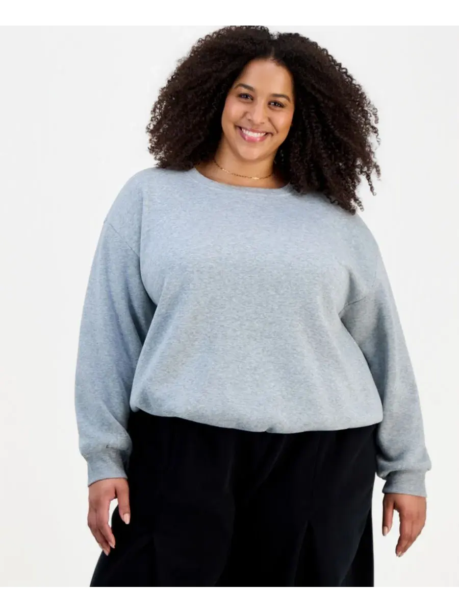 Свитшот с воланами по низу, модель Trendy Plus Size Bubble-Hem FULL CIRCLE TRENDS — изображение 1 из 3, светлый серый