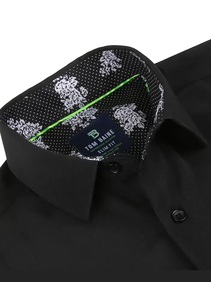 Мужская классическая рубашка Performance Solid Button Down приталенного кроя Tom Baine — изображение 3 из 7, черный