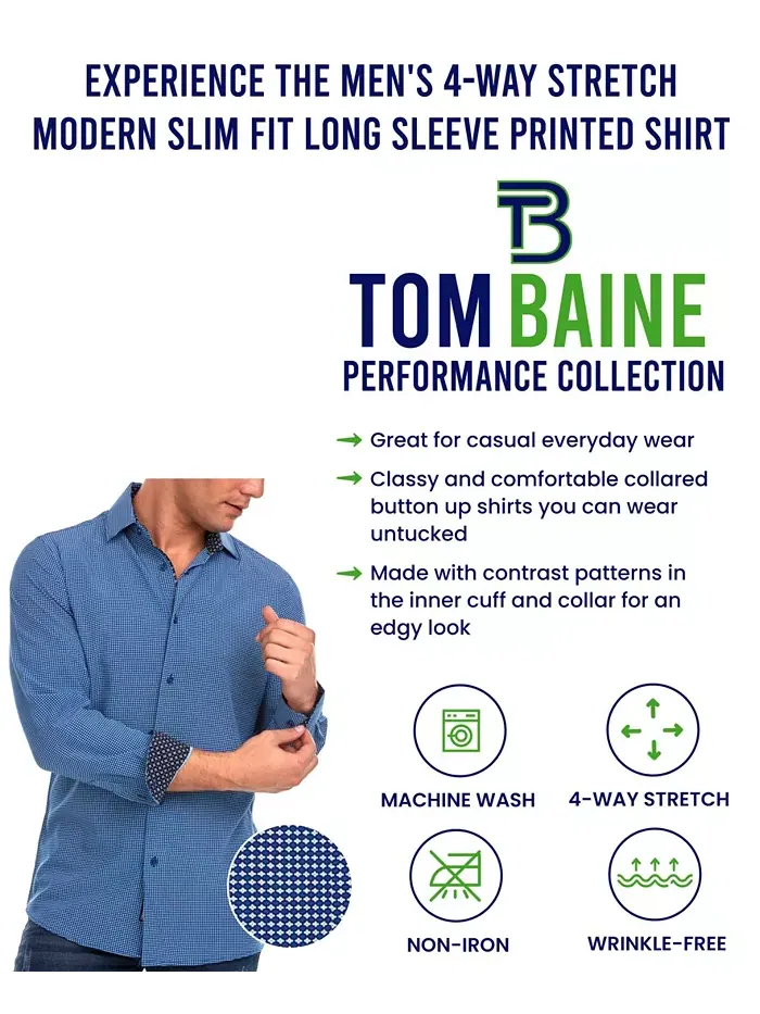 Мужская классическая рубашка Performance Solid Button Down приталенного кроя Tom Baine — изображение 4 из 7, синий