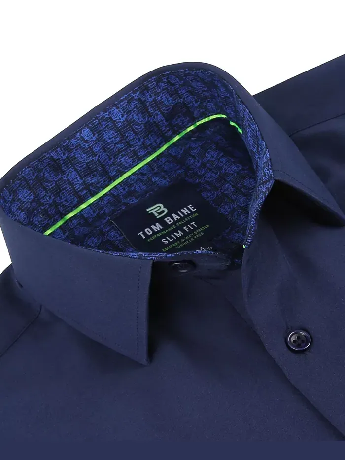 Мужская классическая рубашка Performance Solid Button Down приталенного кроя Tom Baine — изображение 6 из 7, темно-синий