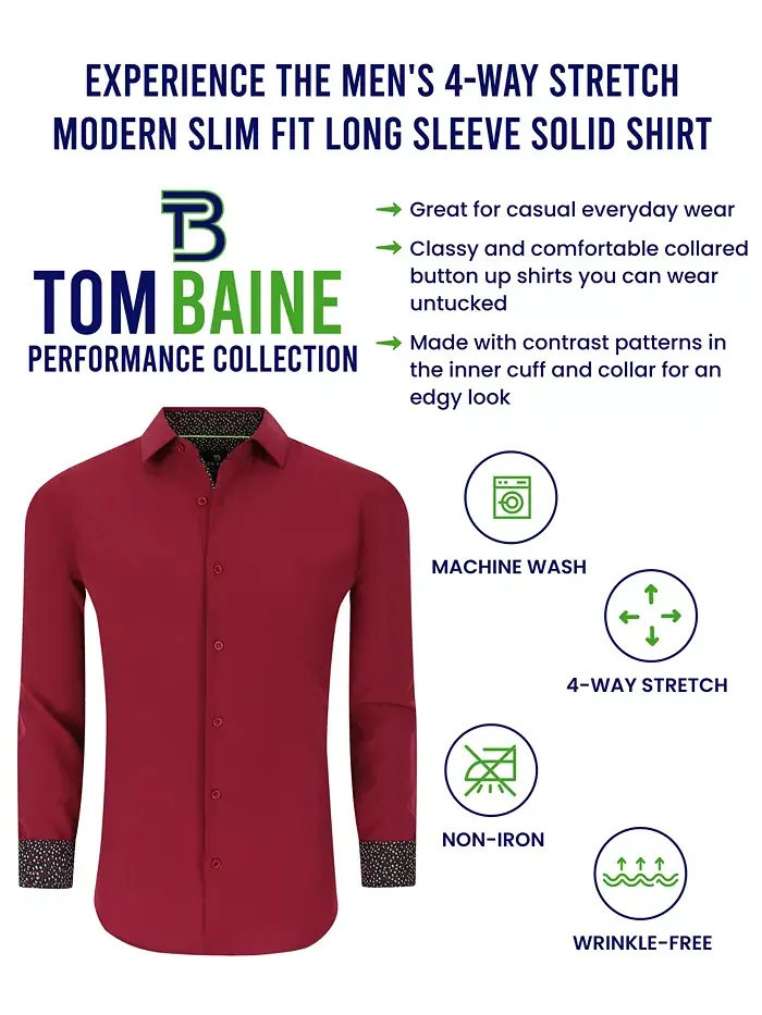 Мужская классическая рубашка Performance Solid Button Down приталенного кроя Tom Baine — изображение 2 из 8, розовый