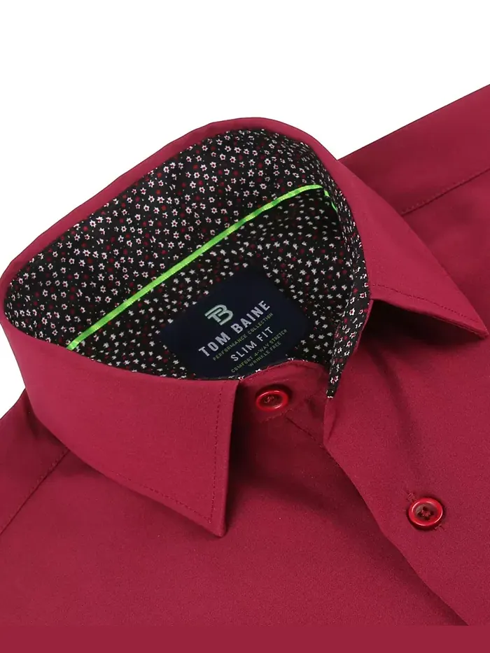 Мужская классическая рубашка Performance Solid Button Down приталенного кроя Tom Baine — изображение 3 из 7, бордовый