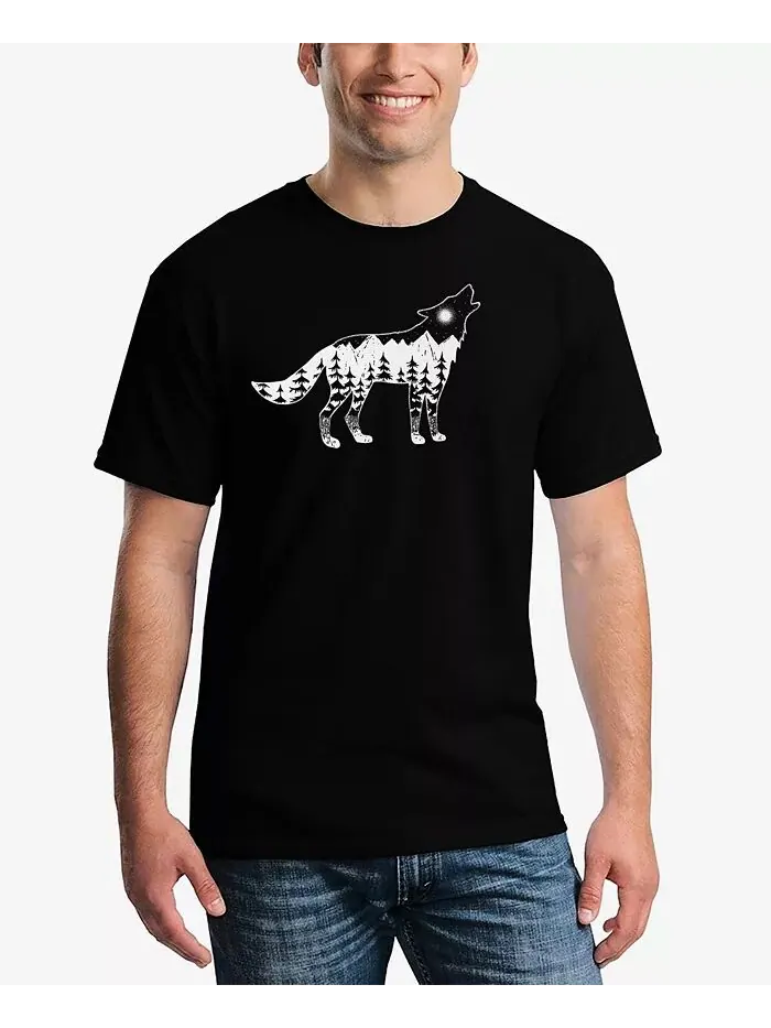 Мужская футболка с коротким рукавом Howling Wolf Word Art LA Pop Art — изображение 1 из 3, черный