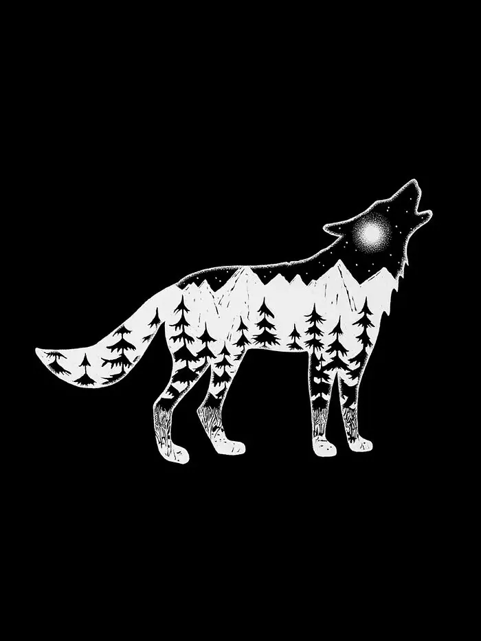 Мужская футболка с коротким рукавом Howling Wolf Word Art LA Pop Art — изображение 3 из 3, черный