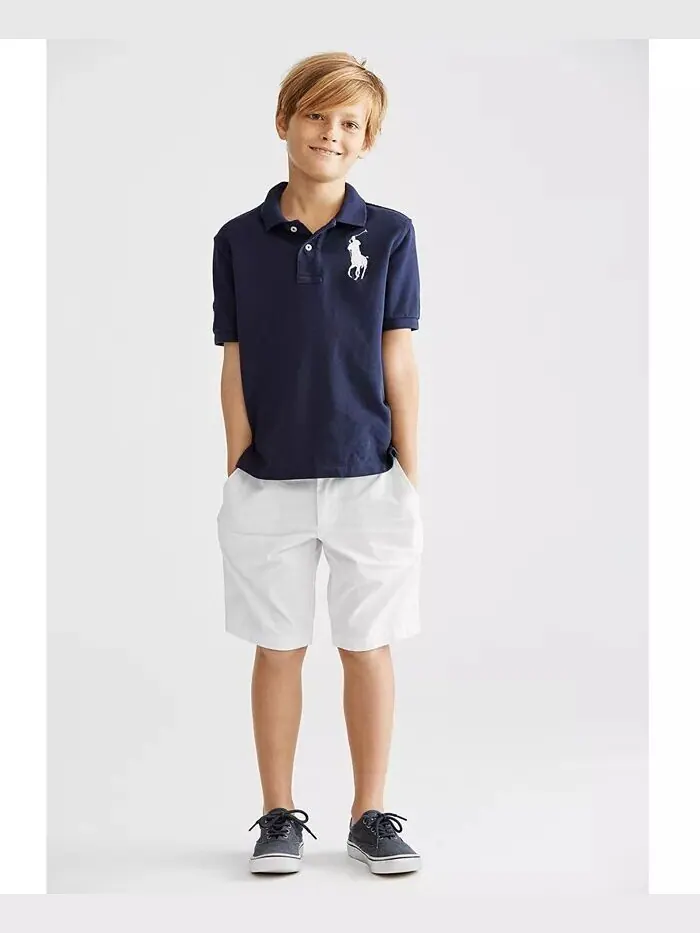 Поло из хлопковой сетки для малышей, маленьких и больших мальчиков Polo Ralph Lauren — изображение 1 из 1, темно-синий