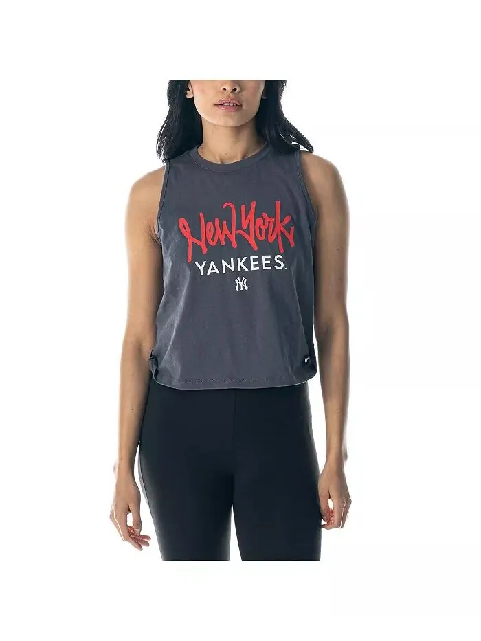 Женская майка-топ New York Yankees с узлом сбоку, угольного цвета The Wild Collective
