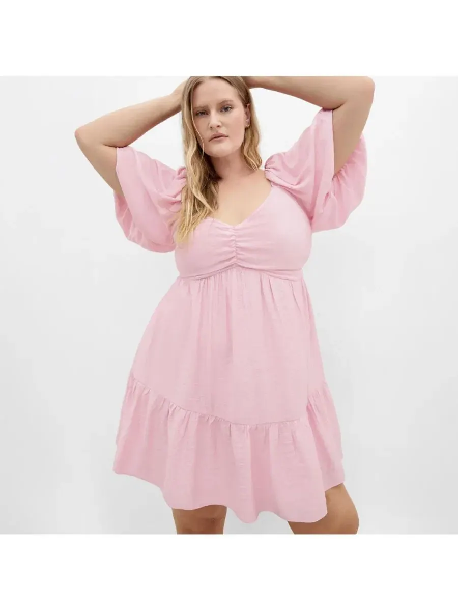 Женское мини-платье Mindy Babydoll больших размеров CITY CHIC — изображение 3 из 5, розовый