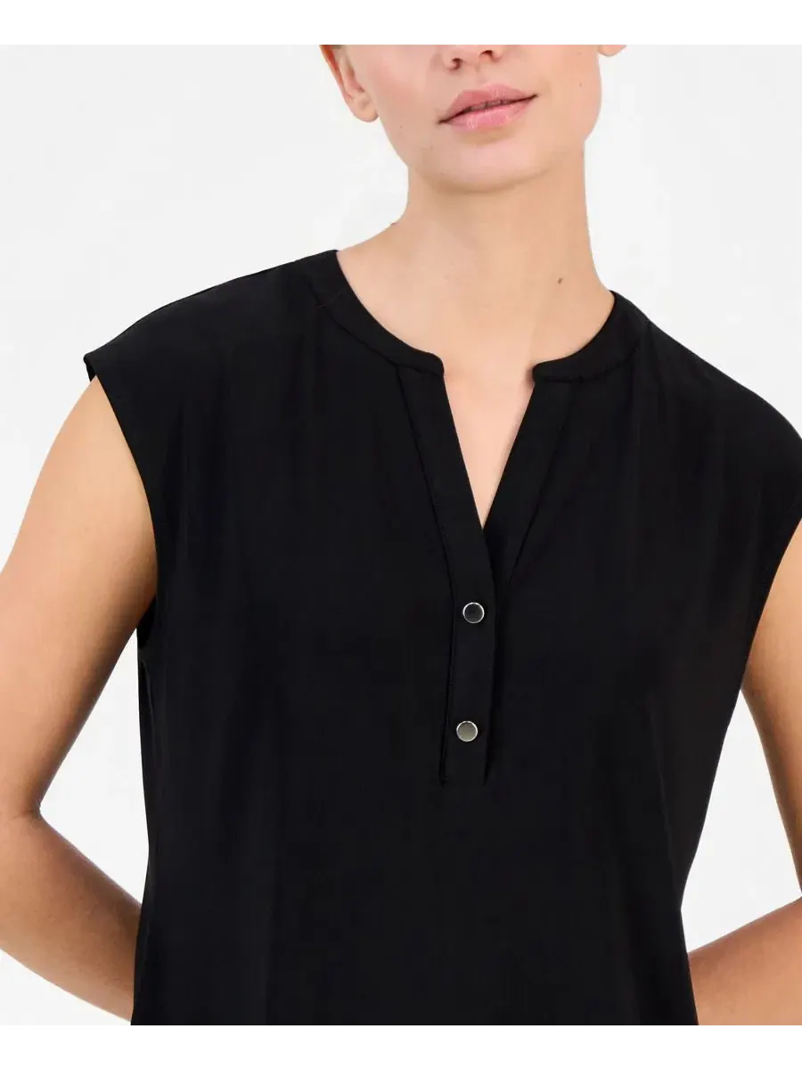 Короткий топ с коротким рукавом для невысоких девушек Anne Klein Essentials — изображение 2 из 4, черный