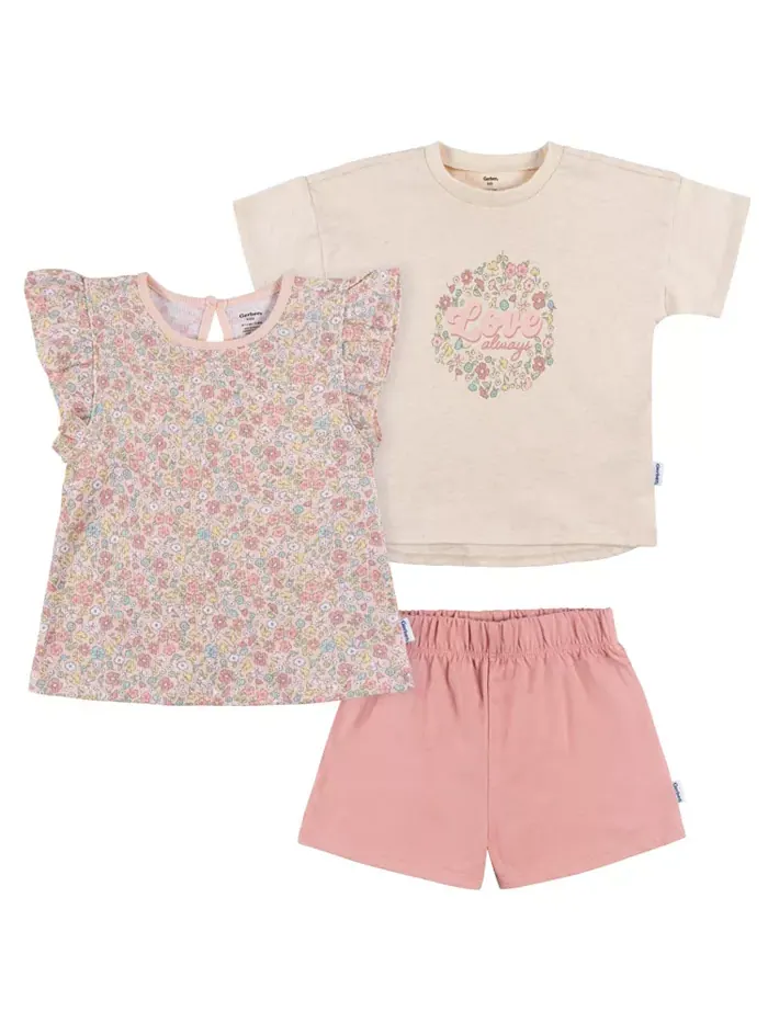 Комплект из футболки и шорт для девочек Toddler Girls Coordinating Gerber — изображение 1 из 8, розовый