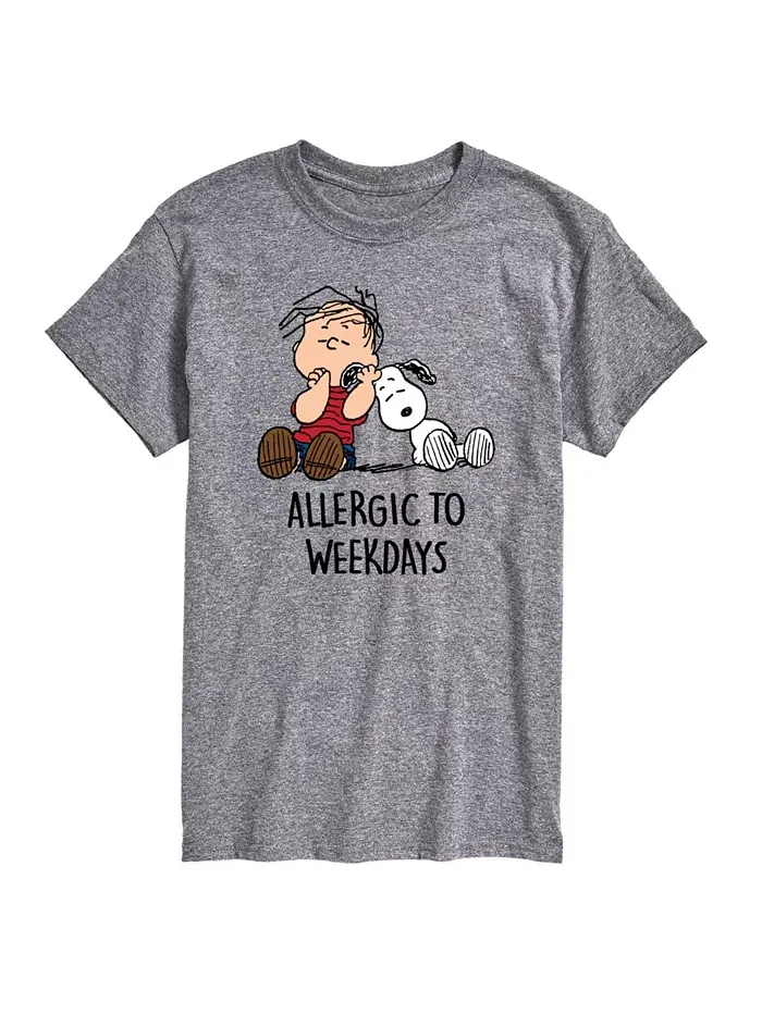 Мужская футболка с коротким рукавом Peanuts Allergic To Weekdays AIRWAVES — изображение 1 из 3, серый