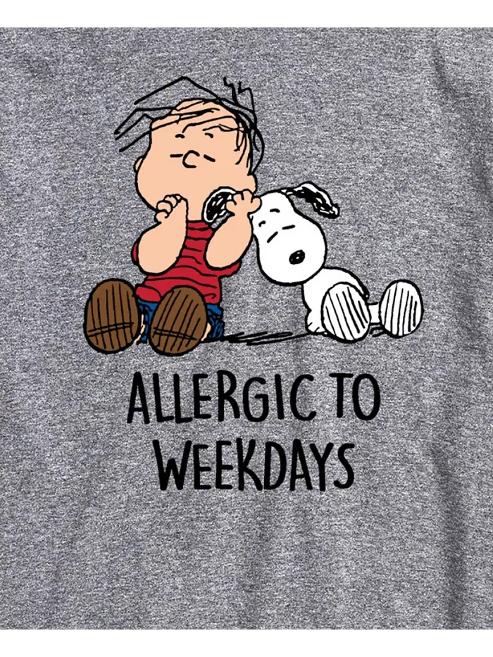 Мужская футболка с коротким рукавом Peanuts Allergic To Weekdays AIRWAVES — изображение 3 из 3, серый
