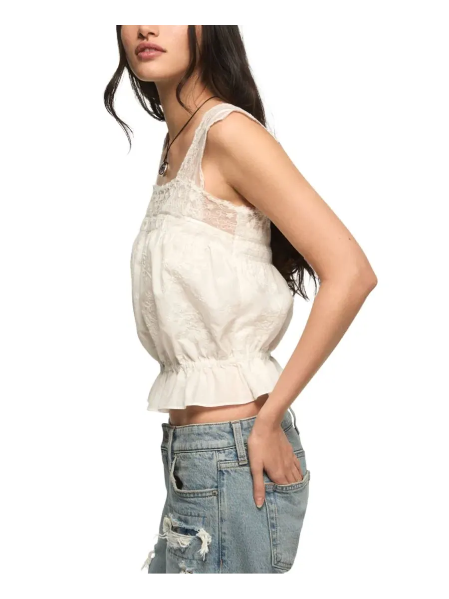 Женская майка с вышивкой и квадратным вырезом Lucky Brand — изображение 3 из 5, белый
