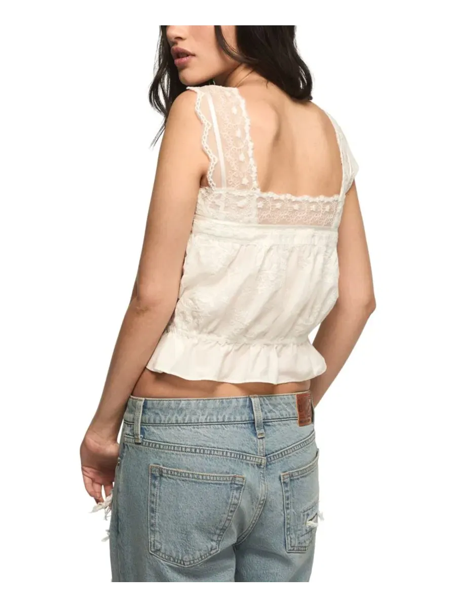 Женская майка с вышивкой и квадратным вырезом Lucky Brand — изображение 5 из 5, белый