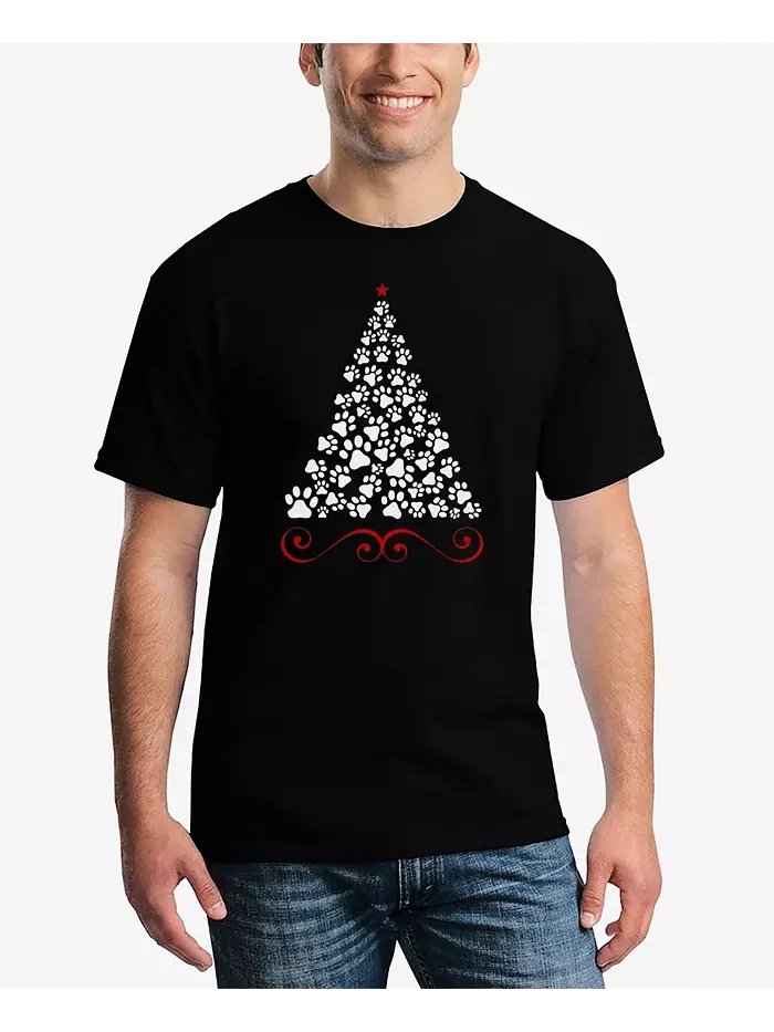 Мужская футболка с принтом Paw Christmas Tree Word Art La Pop Art — изображение 1 из 3, черный