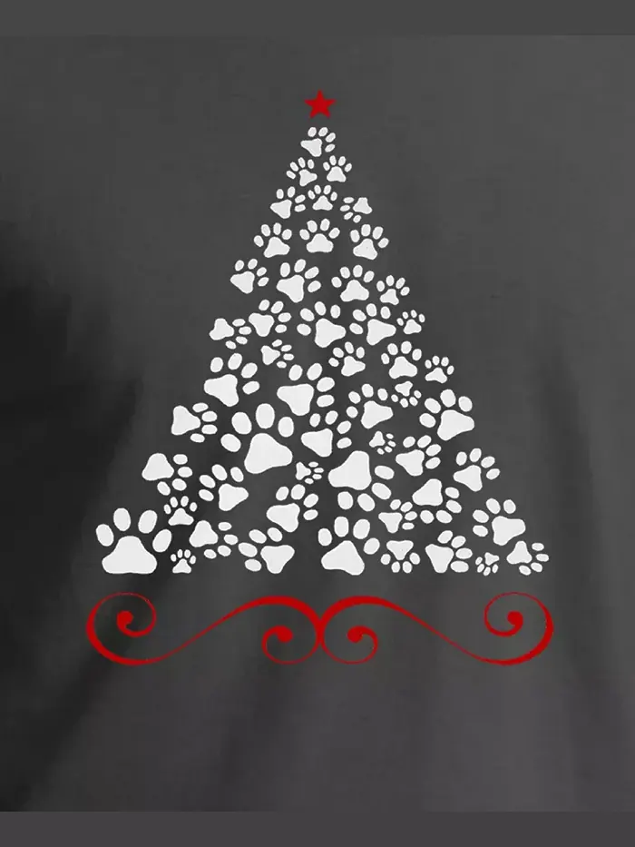 Мужская футболка с принтом Paw Christmas Tree Word Art La Pop Art — изображение 3 из 5, серый