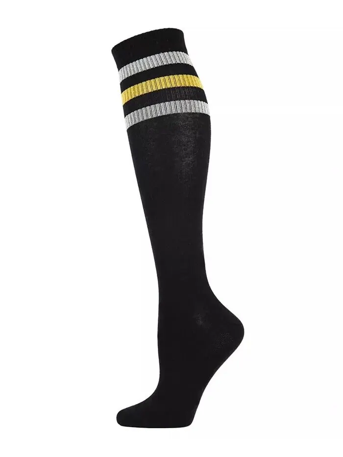 Женские носки Mod Stripe выше колена MeMoi — изображение 1 из 1, черный-золотистый