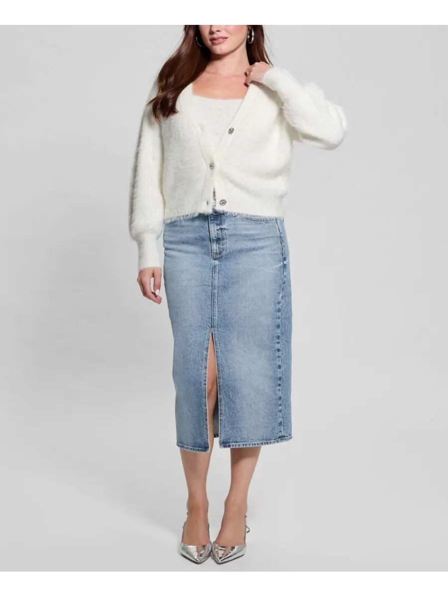 Женский кардиган Keyla с пуговицами, украшенными стразами GUESS — изображение 6 из 8, кремовый белый
