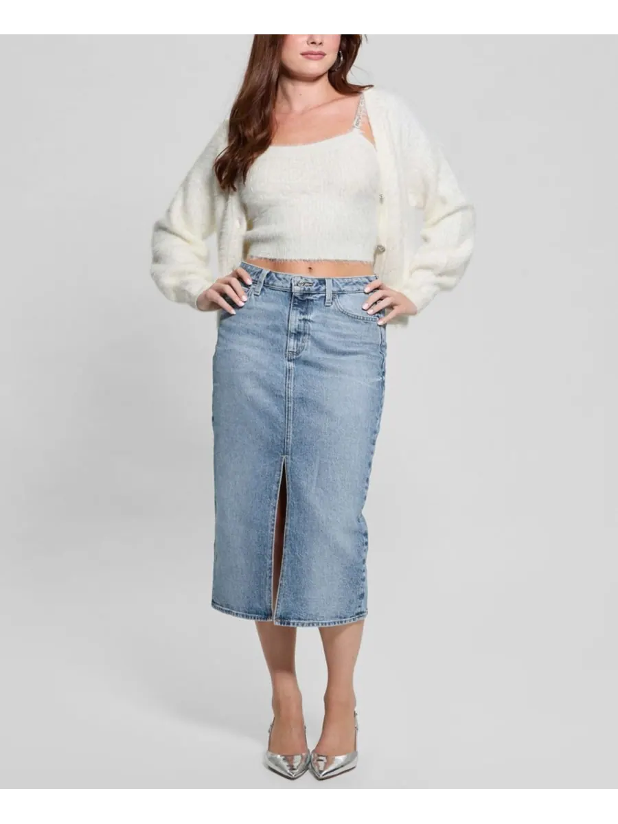 Женский кардиган Keyla с пуговицами, украшенными стразами GUESS — изображение 7 из 8, кремовый белый