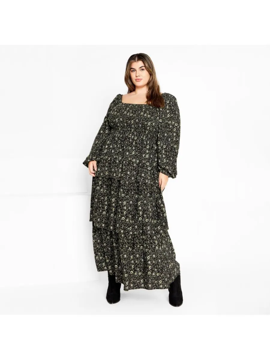 Женское многоярусное макси-платье Dahlia CITY CHIC — изображение 1 из 4, оливковый