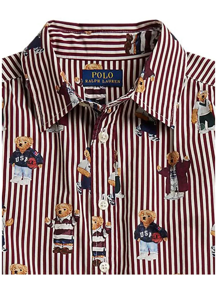 Платье-рубашка хлопковое с принтом Polo Bear Polo Ralph Lauren — изображение 3 из 3, полоса медведя