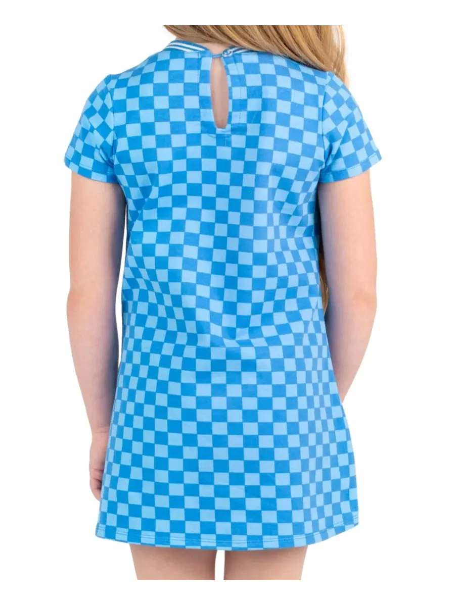Платье-трапеция из хлопка с принтом, модель Checkered Applique Rare Editions — изображение 3 из 7, синий