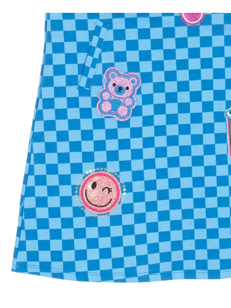 Платье-трапеция из хлопка с принтом, модель Checkered Applique Rare Editions — изображение 7 из 7, синий