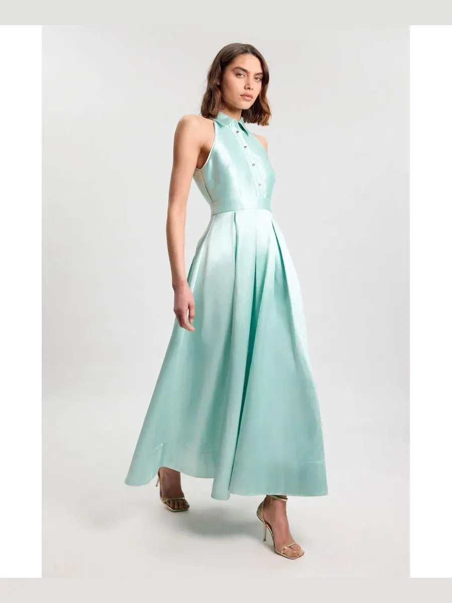 Платье макси с воротником и вырезом на спине Forever Twill Karen Millen — изображение 1 из 4, мята