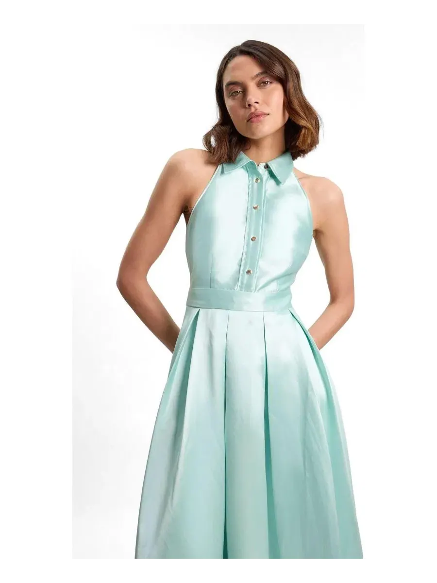 Платье макси с воротником и вырезом на спине Forever Twill Karen Millen — изображение 2 из 4, мята