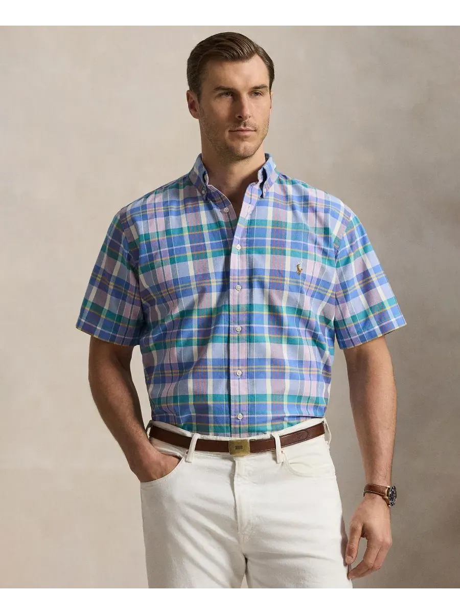 Мужская рубашка-оксфорд с коротким рукавом, клетчатая, Big & Tall Polo Ralph Lauren — изображение 1 из 5, синий мульти