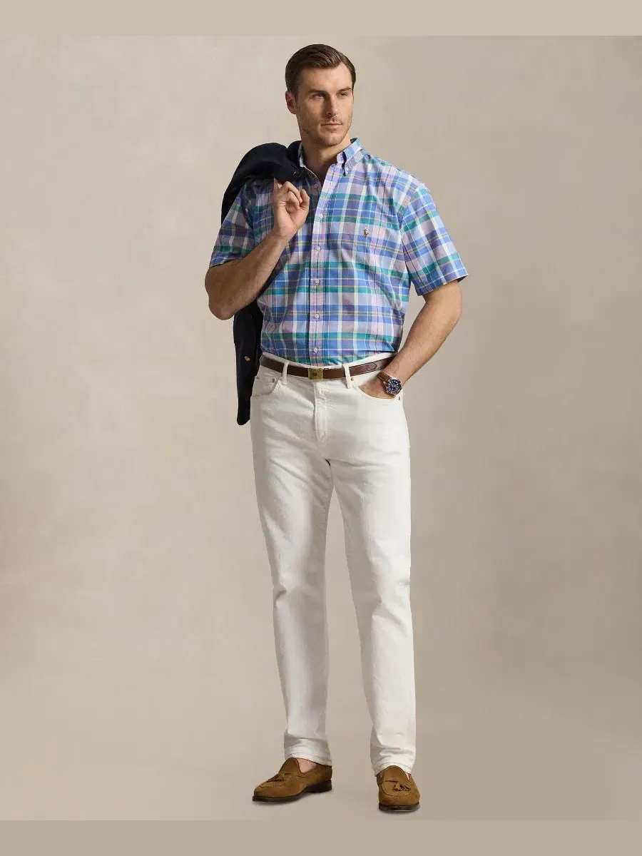 Мужская рубашка-оксфорд с коротким рукавом, клетчатая, Big & Tall Polo Ralph Lauren — изображение 2 из 5, синий мульти