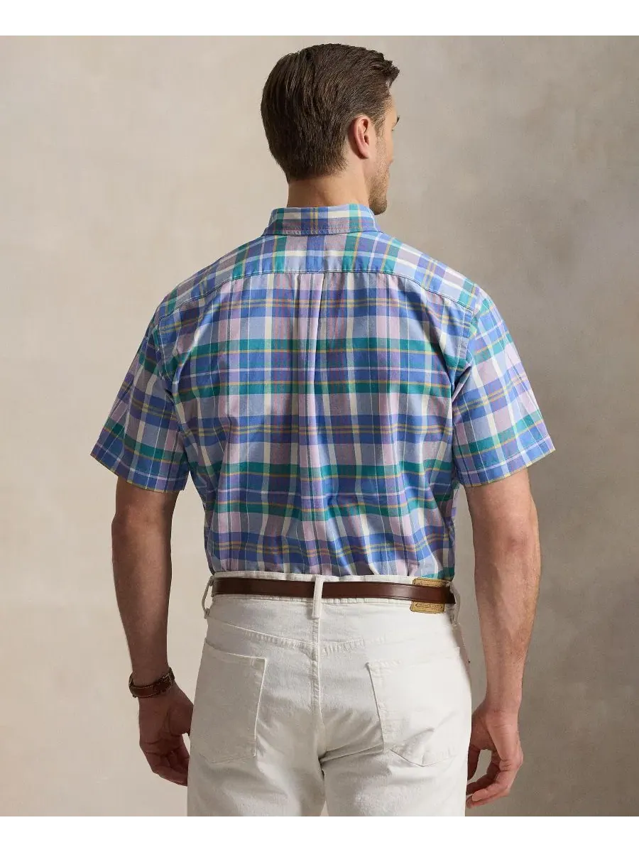 Мужская рубашка-оксфорд с коротким рукавом, клетчатая, Big & Tall Polo Ralph Lauren — изображение 4 из 5, синий мульти