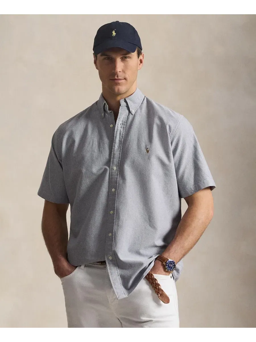 Мужская рубашка-оксфорд большого размера с клетчатым принтом Polo Ralph Lauren — изображение 1 из 9, темно-синий