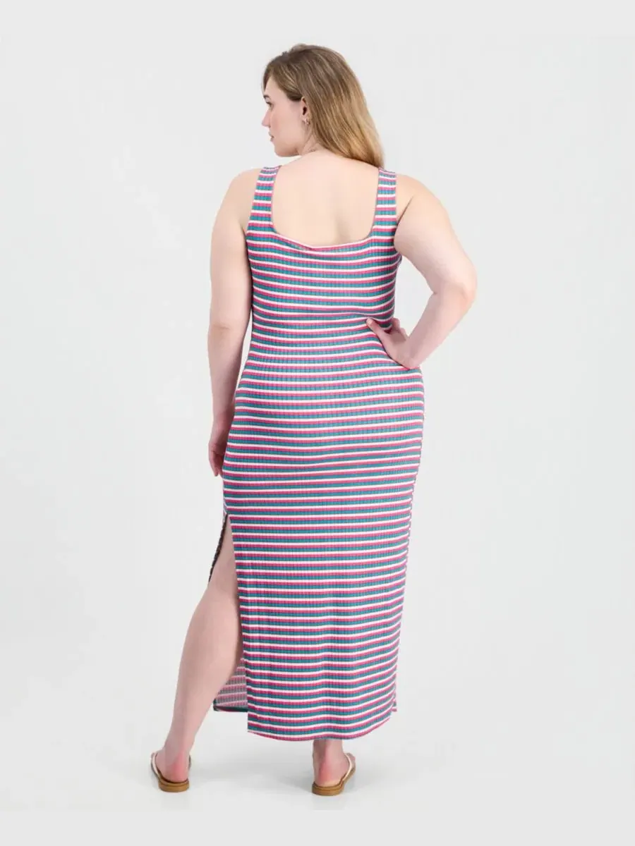 Платье-макси без рукавов с принтом в полоску, модель Trendy Plus Size Printed Ribbed Knit — изображение 2 из 3