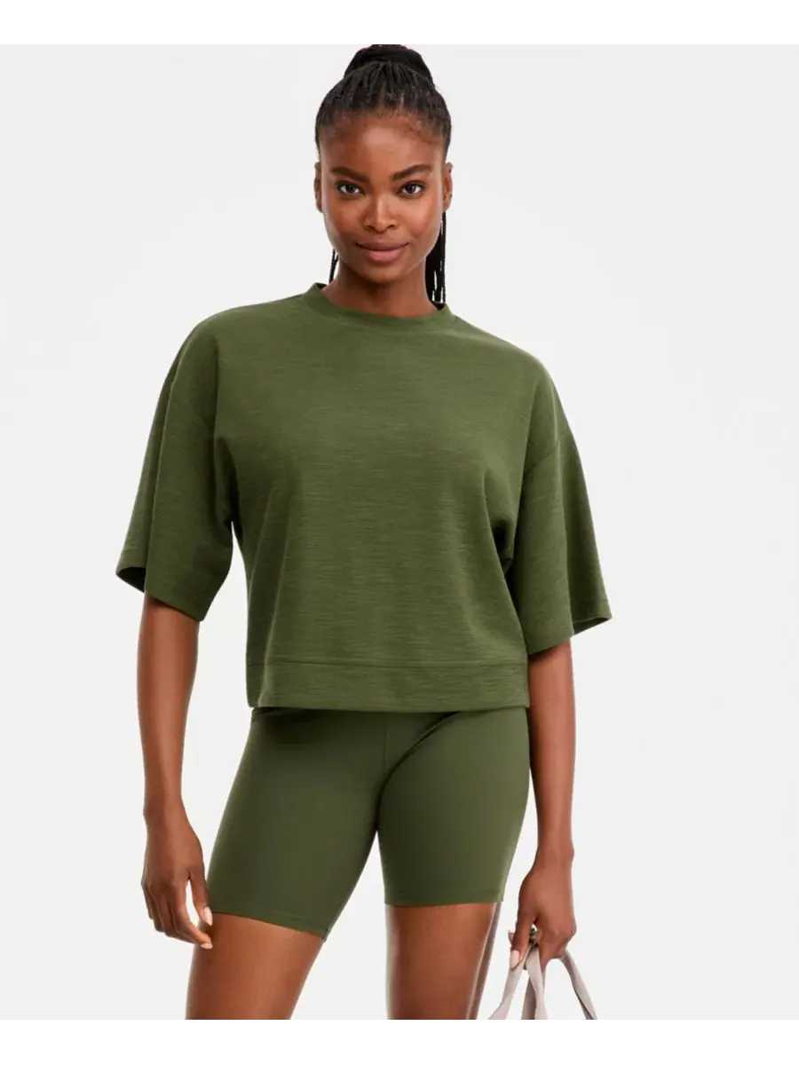 Женский топ с коротким рукавом Slub Knit, модель Rub ID Ideology — изображение 1 из 4, водорослевый