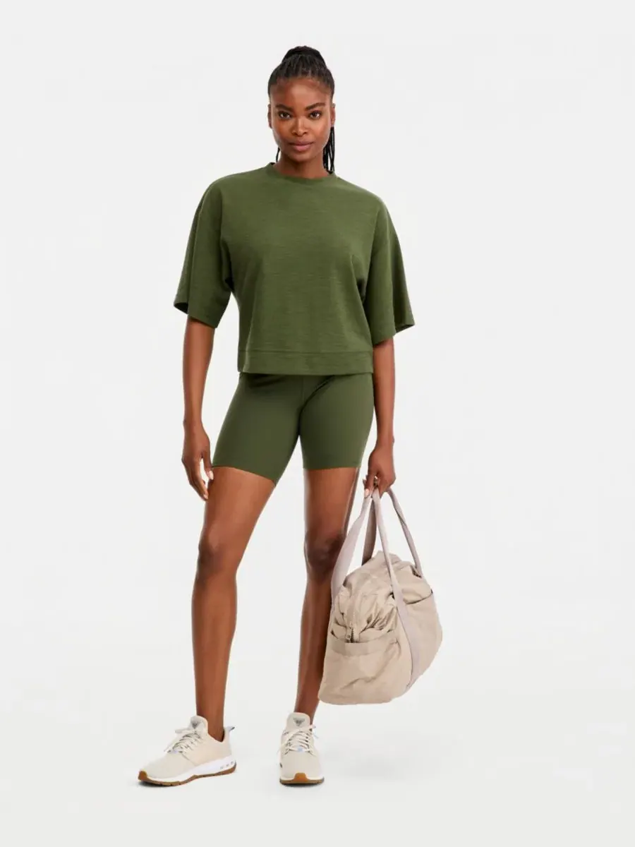 Женский топ с коротким рукавом Slub Knit, модель Rub ID Ideology — изображение 2 из 4, водорослевый