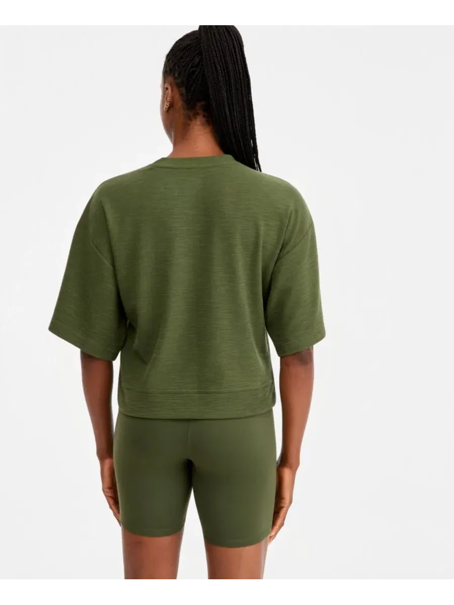 Женский топ с коротким рукавом Slub Knit, модель Rub ID Ideology — изображение 3 из 4, водорослевый