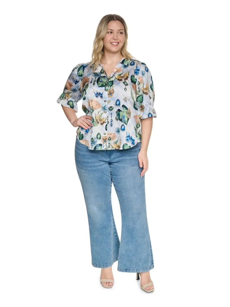 Топ с воротником и пуговицами KARL LAGERFELD PARIS — изображение 2 из 7, белый мульти