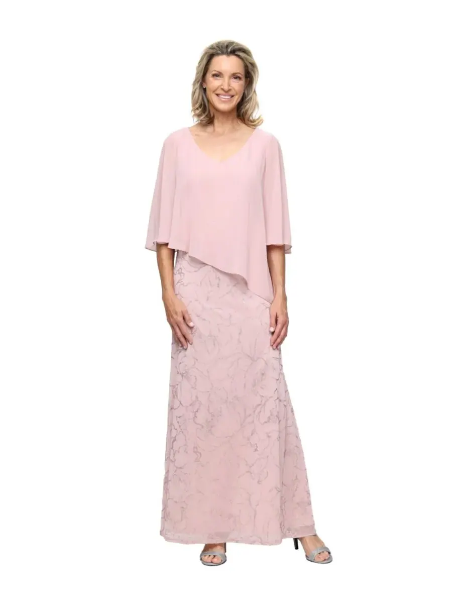 Укороченное бальное платье с V-образным вырезом и блестящей сеткой SL Fashions — изображение 1 из 3, пудровый розовый